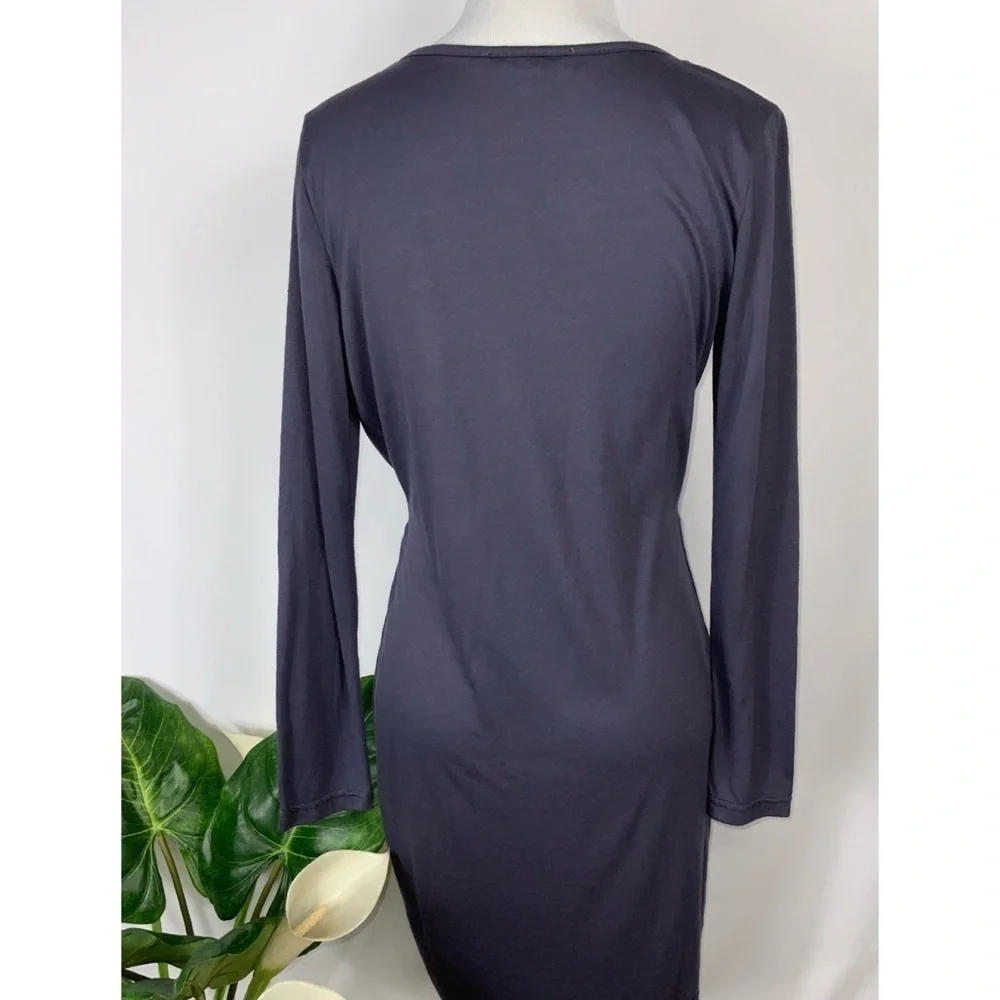 She & Sky Gray Faux Wrap Long Sleeve Soft Bodycon Casual Work Party Dress M - Picture 4 of 7